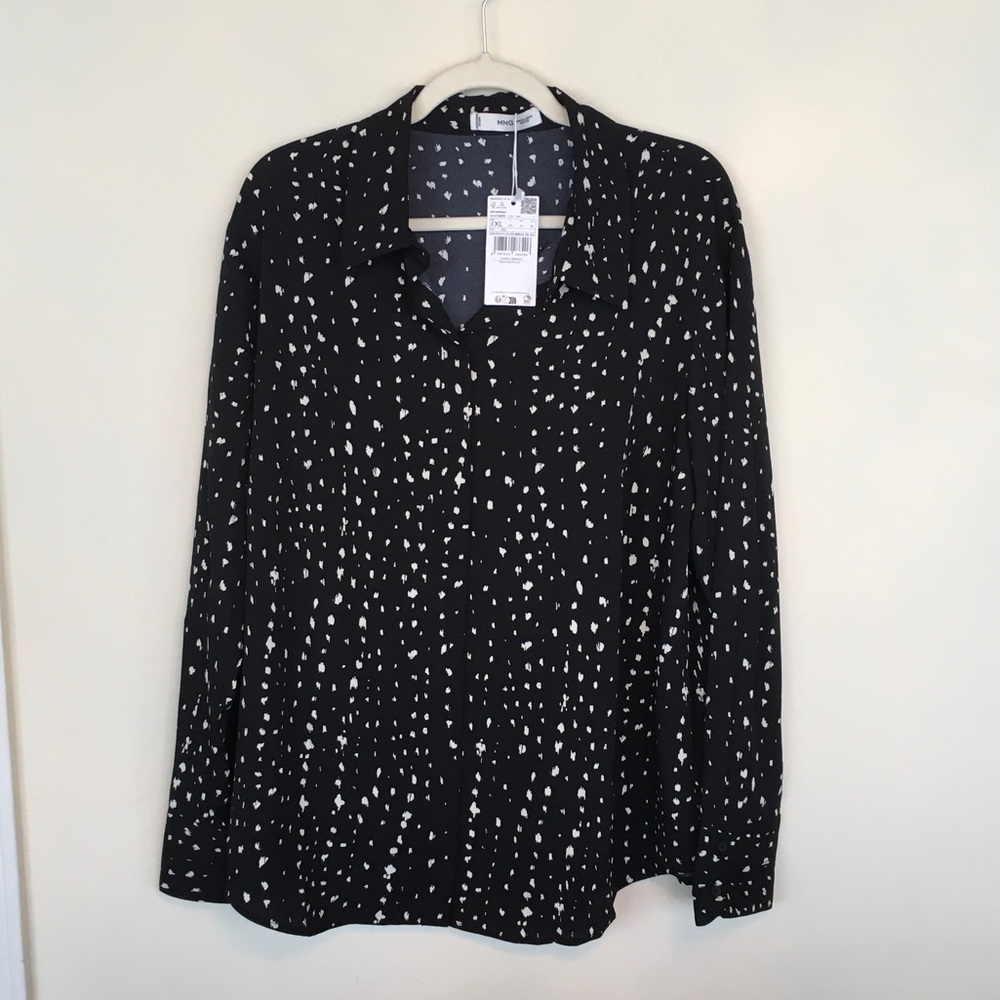 Mango Black and White Speckled Button Down Shirt